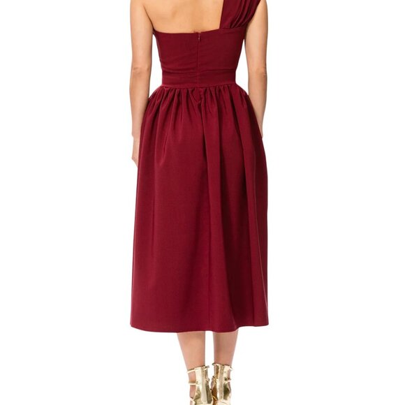 FKSP Elegant One-Shoulder Burgundy Dress - Picture 2 of 9